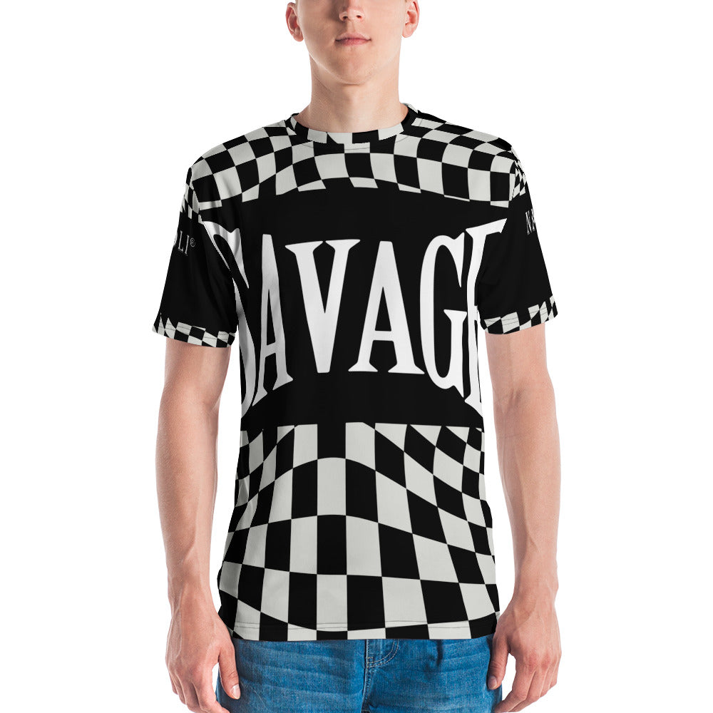 Front view of the Napoli Savage Check men's black t-shirt