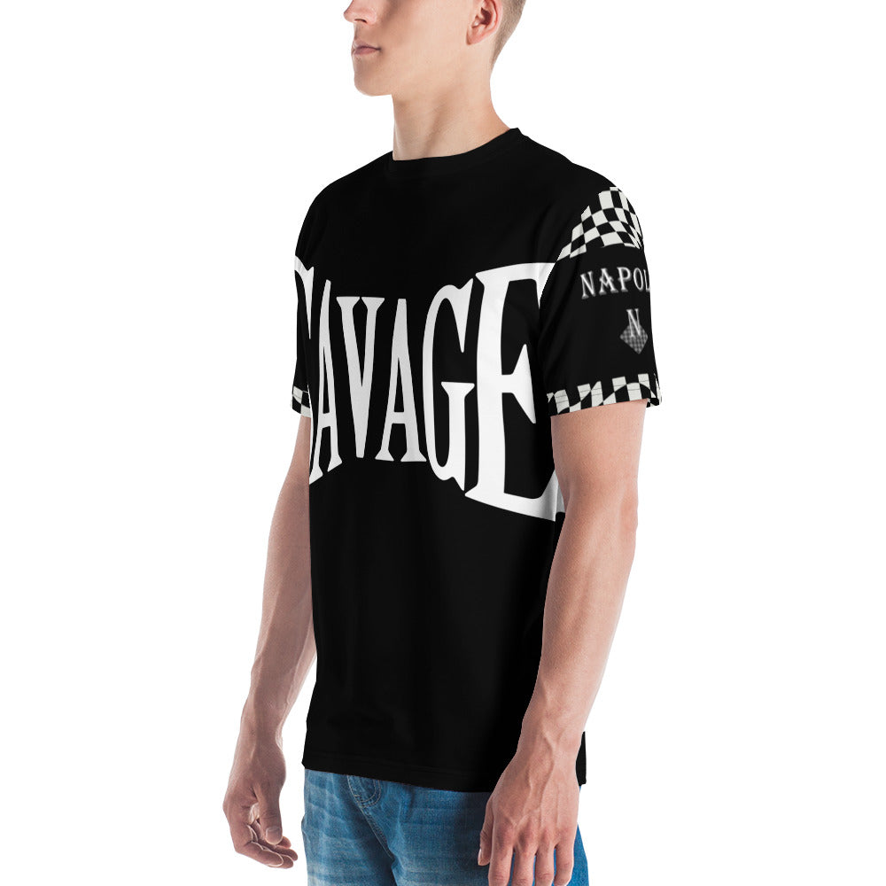 Model wearing the Napoli Savage men's black t-shirt