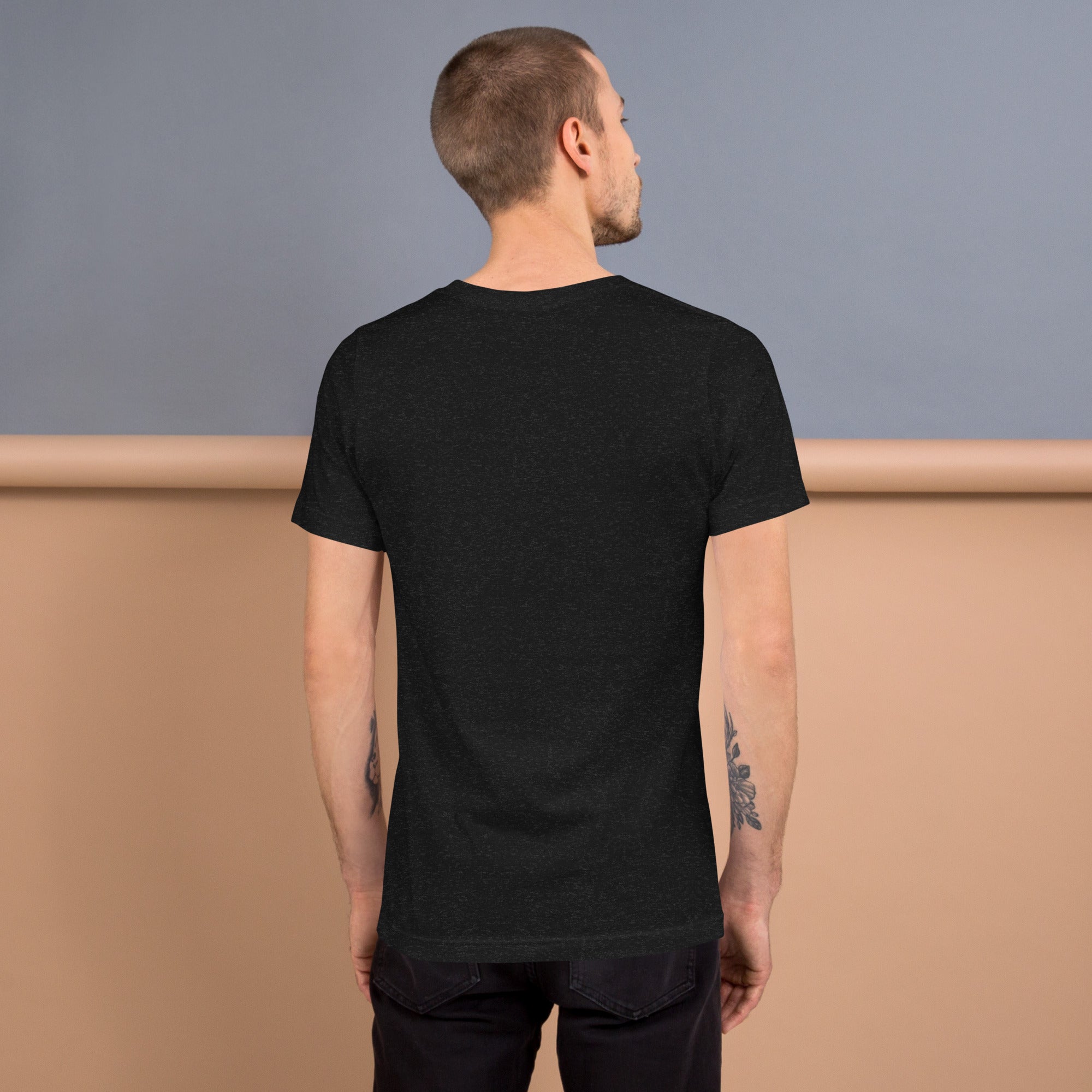 Back view of the Napoli Brand black unisex t-shirt with a simple, stylish design